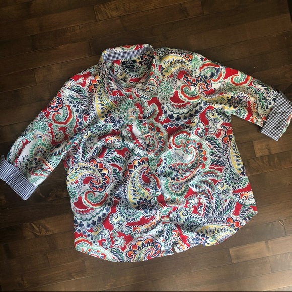 Chaps Multi-Color Paisley Print No Iron Shirt Size 2X - Picture 2 of 11